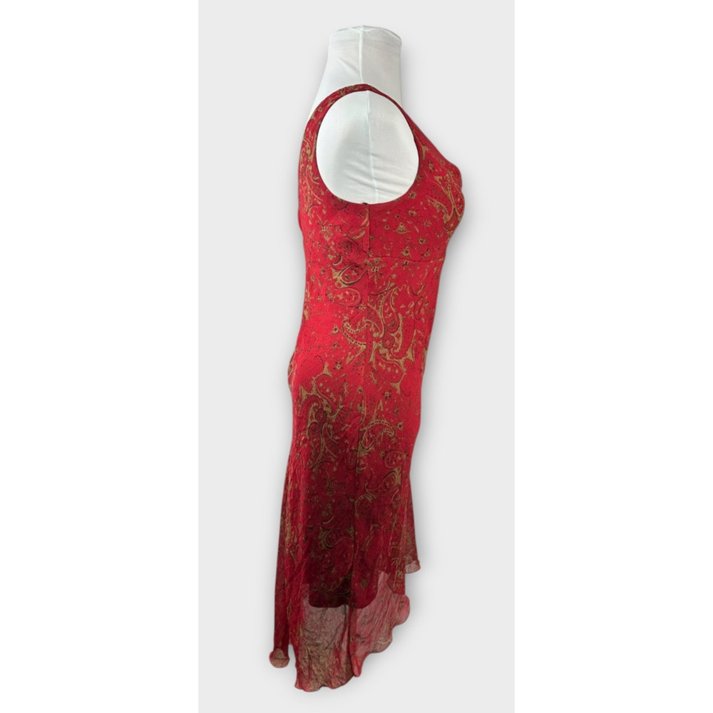 Vintage 90's Y2k B. Darlin Red Floral Paisley Sleeveless Midi Dress Read Size - Picture 7 of 16